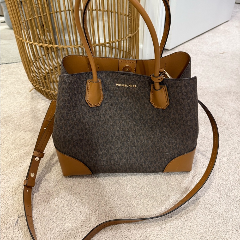 Michael Kors Dark Brown and Tan Satchel